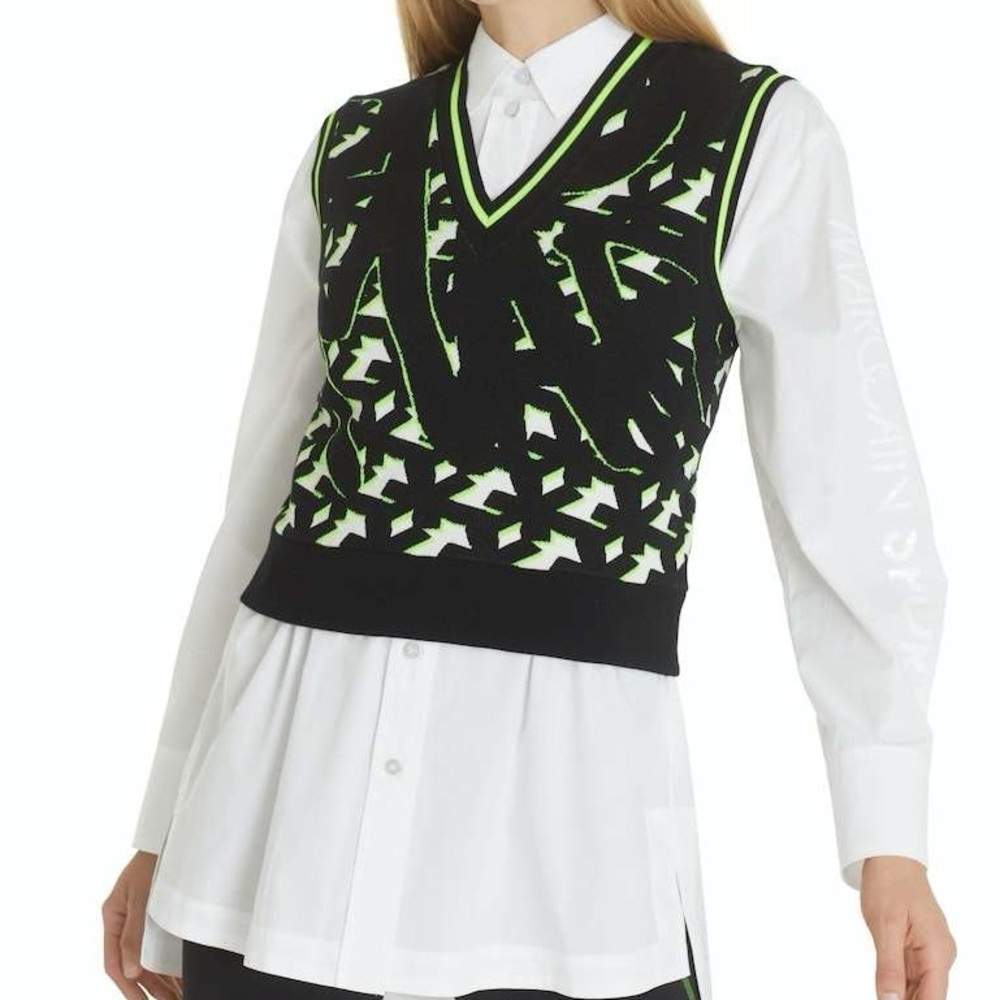 Marc Cain Graphic Knit Vest Black Green Size 12